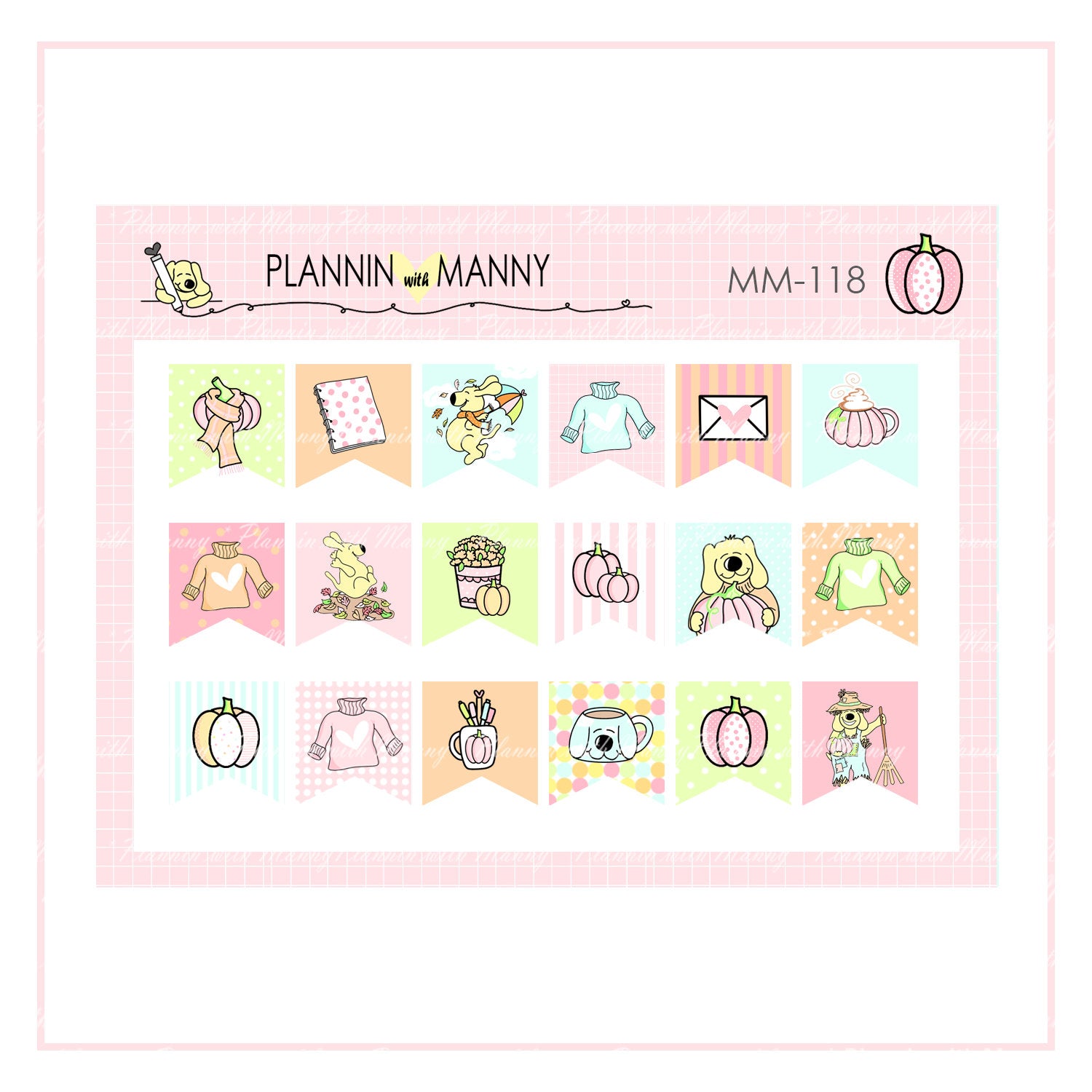 MM118 MICRO Fall Flag Planner Stickers -Pretty in Pink Fall Collection