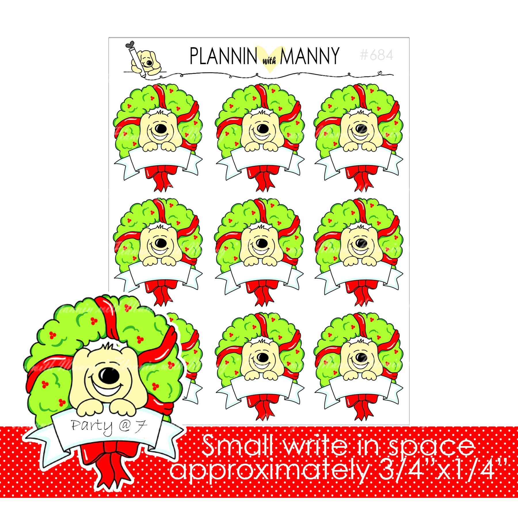 684 Christmas Wreath Planner Stickers