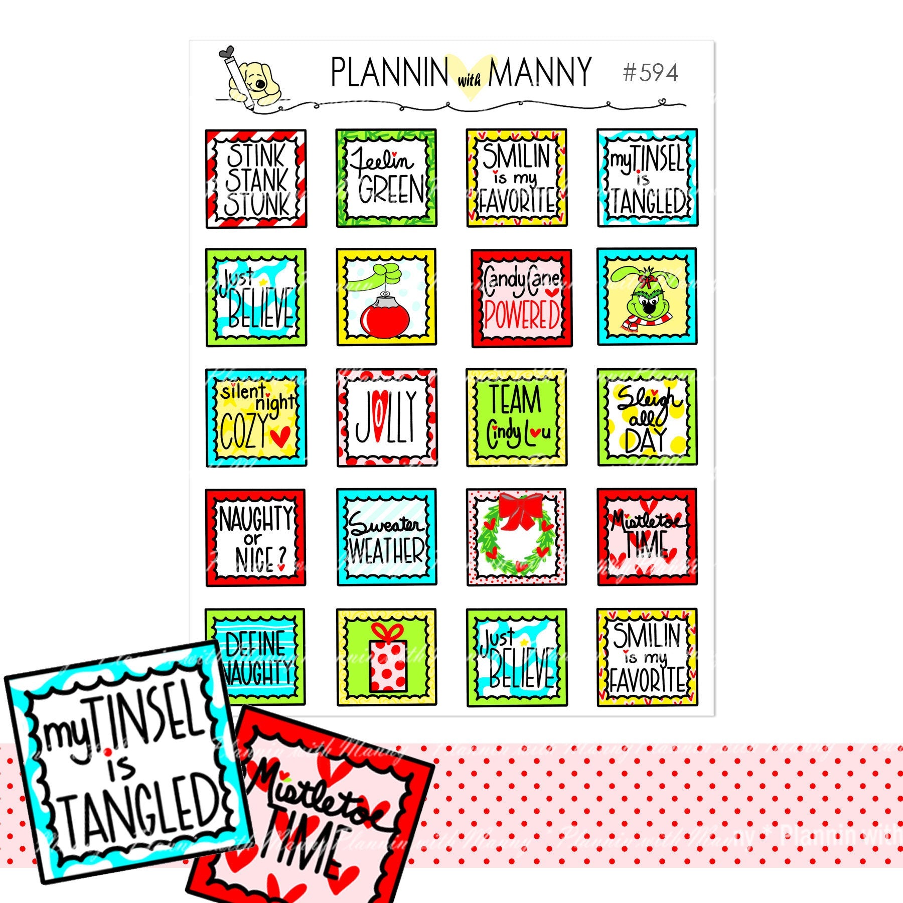 594 Grinchy Square Planner Stickers - Going Green Collection