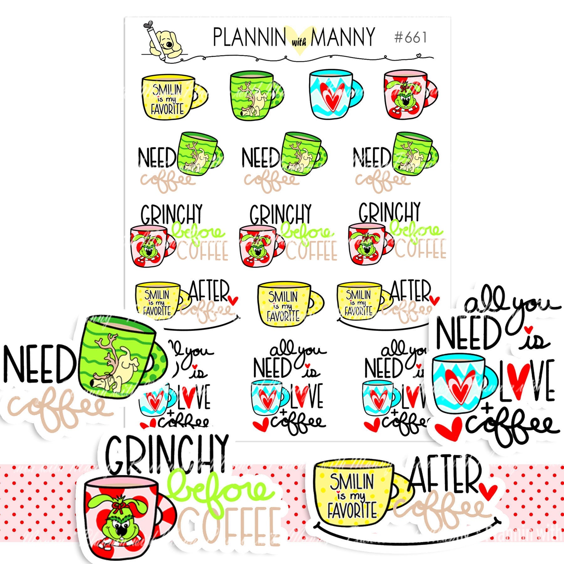 661 Grinchy Mugs & Saying Planner Stickers - Going Green Collection