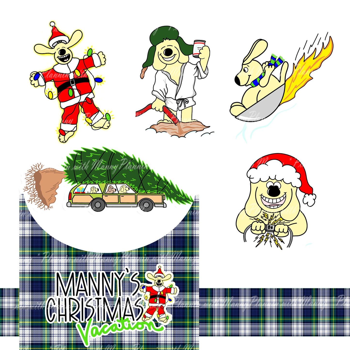 H226 - MANNY'S CHRISTMAS VACATION Hobonichi Weeks Kit, Christmas Hobonichi Weeks Stickers,Christmas Lights, Christmas Tree, Sledding