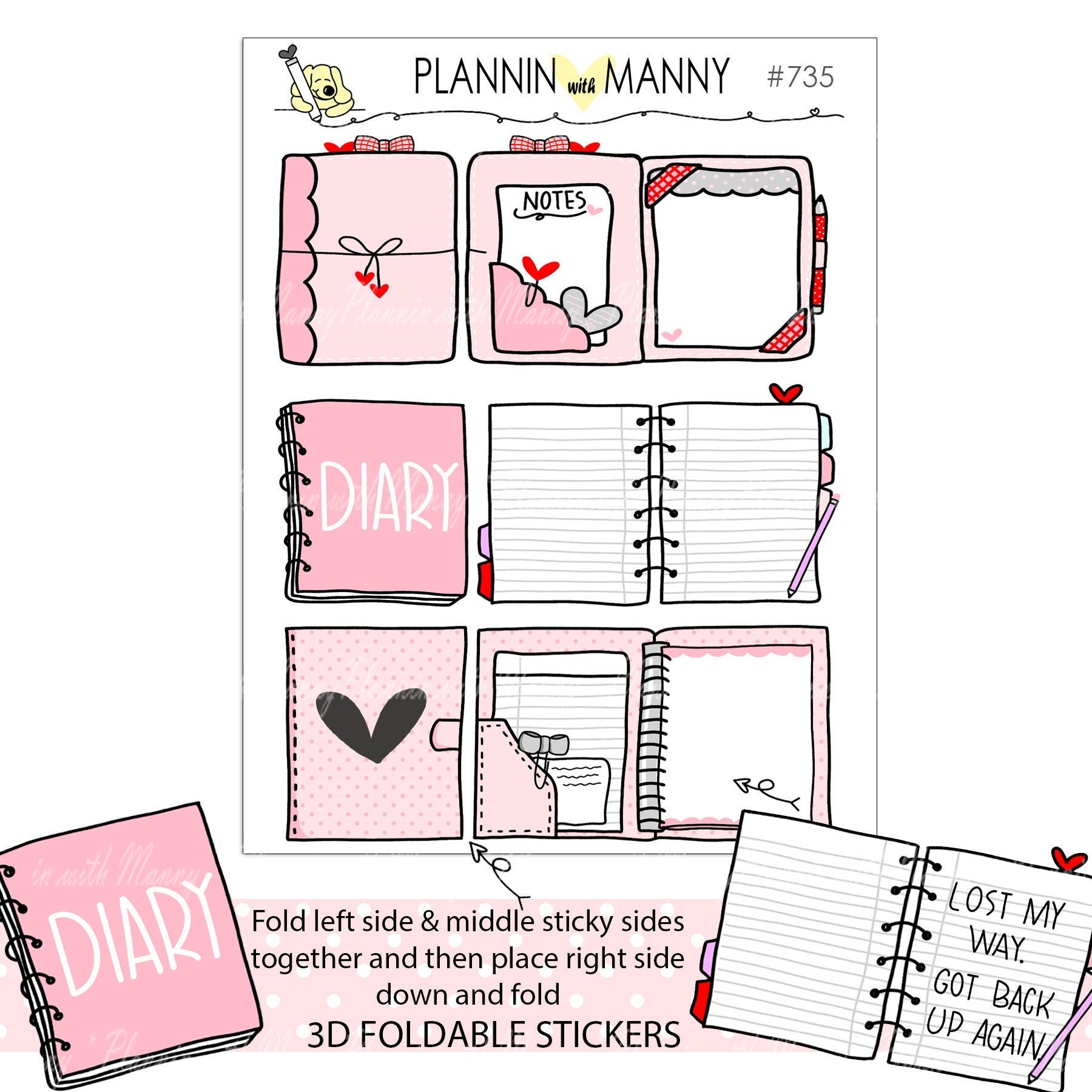 735 Sweet Pink Foldable Planner Stickers