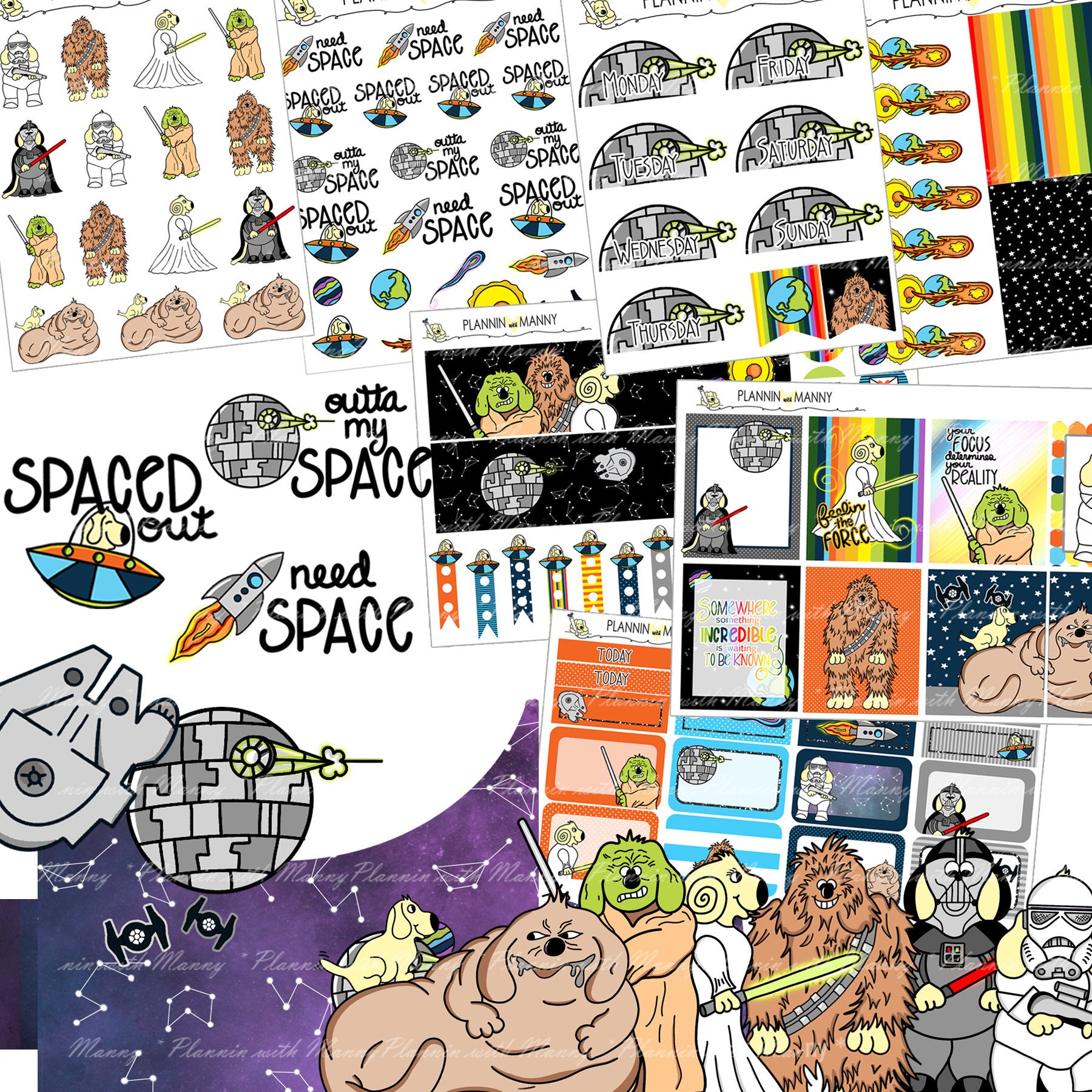 720 KIT,MEGA FORCE Kit, Ec Vertical Set, Space Planner Stickers, Dog Planner Stickers, Hand Drawn Stickers,Ec Weekly Kits