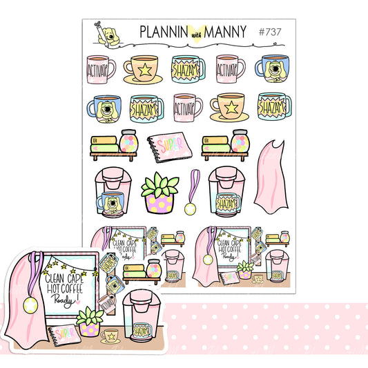 737 Super Hero You Coffee Bar Planner Stickers