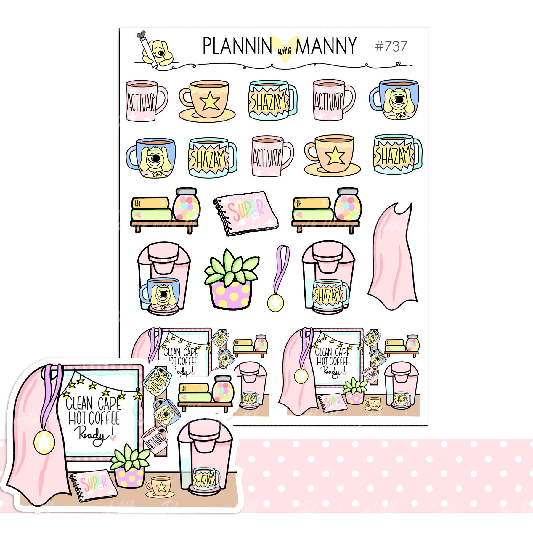 737 Super Hero You Coffee Bar Planner Stickers
