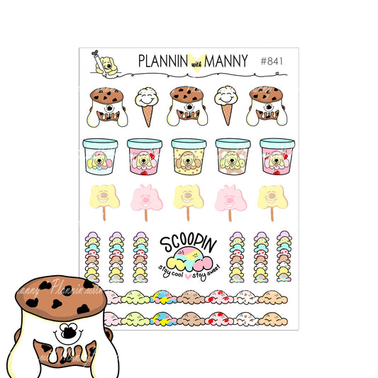 841 MANNY'S ICE CREAM TREATS Planner Stickers - Scoopin Collection