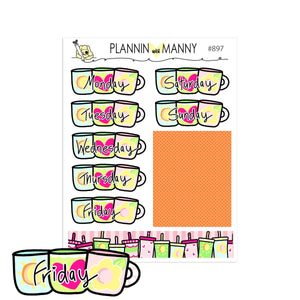 897 Summertime Mannybucks Coffee Cup Date Cover Planner Stickers