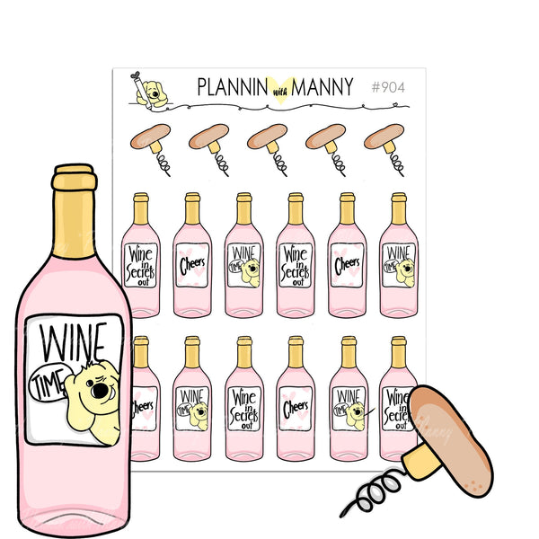 904 Hand Drawn Wine Bottle Planner Stickers