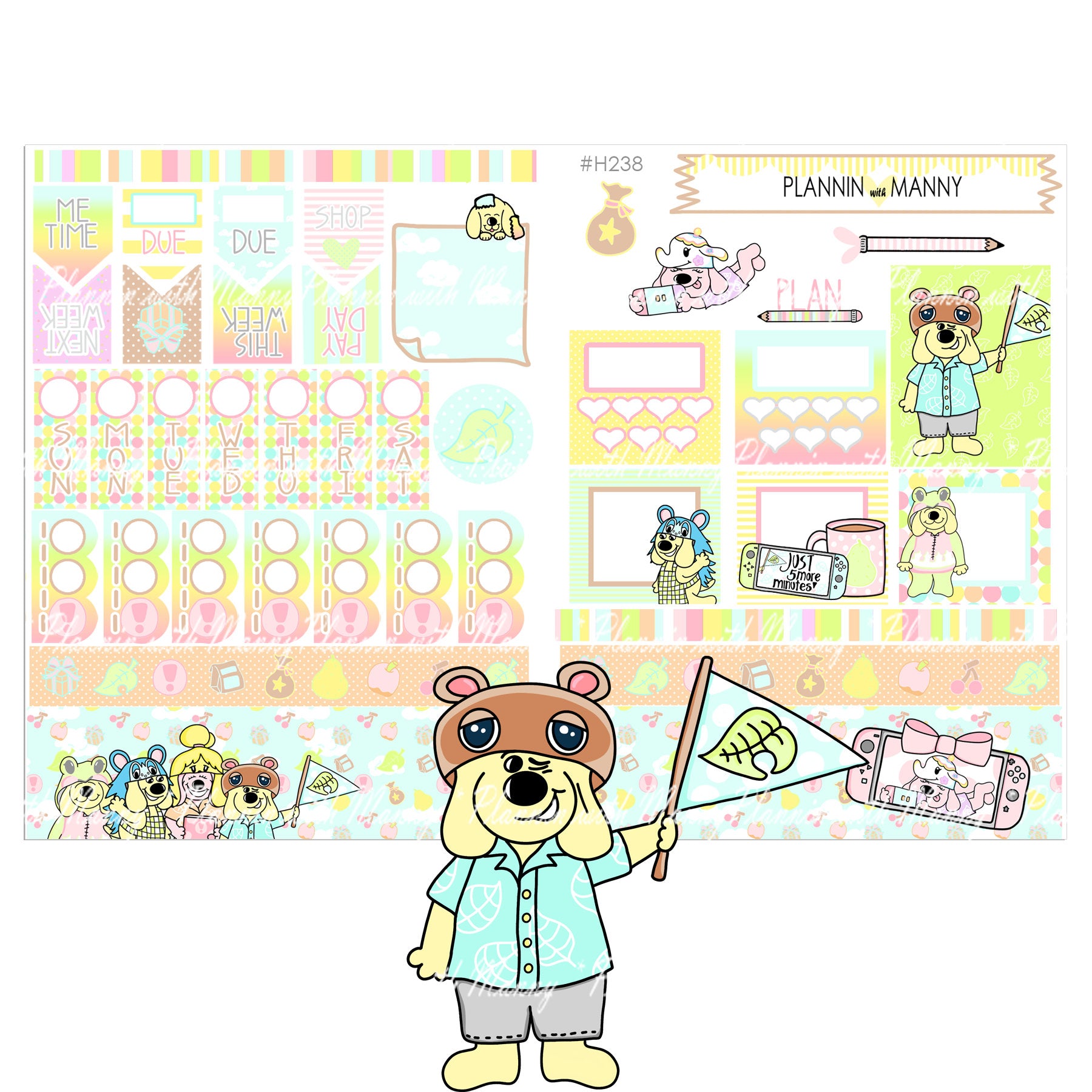 H238 HOBONICHI Weekly Planner Stickers - Manimal Crossing Collection