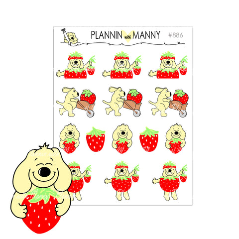 886 BERRY MANNY Strawberry Planner Stickers -Berry Picking Planner Stickers