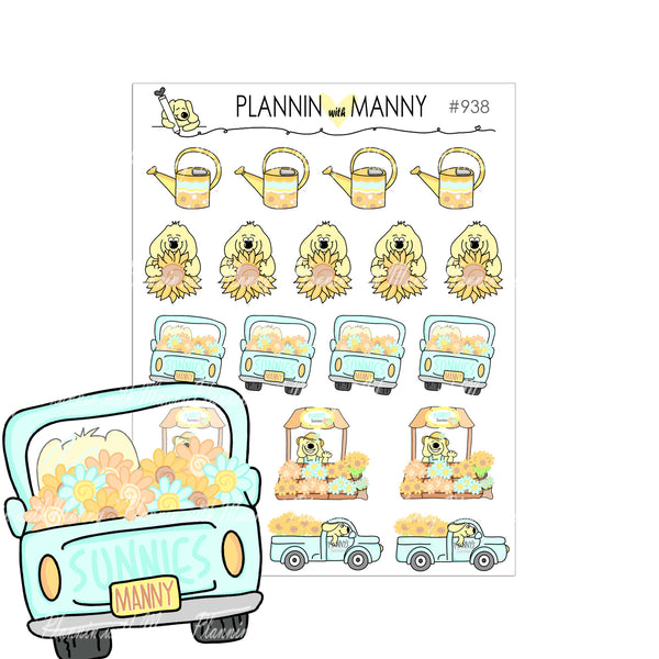 938, Manny's Sunnies Planner Stickers, Truck Planner Stickers, Sunflower Planner Stickers, Farmers Market Stickers, Garden Stickers