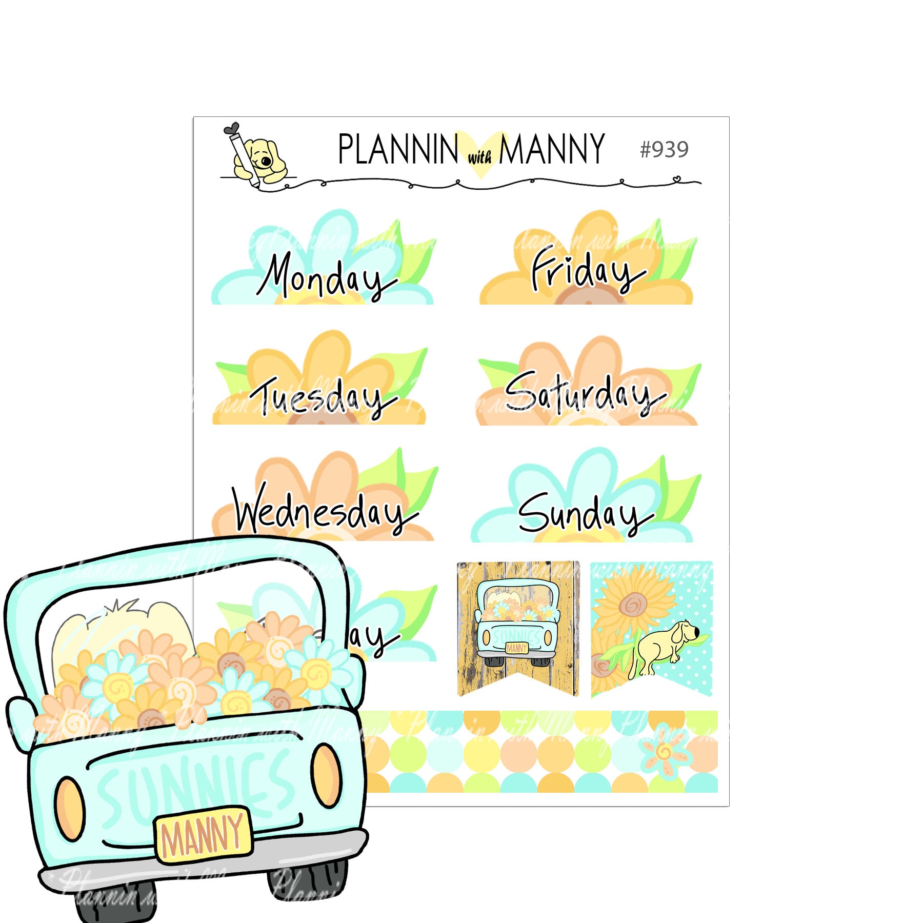 939 SUNFLOWER DATE COVER Planner Stickers - Manny's Sunnies Collection