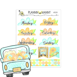 939 SUNFLOWER DATE COVER Planner Stickers - Manny's Sunnies Collection