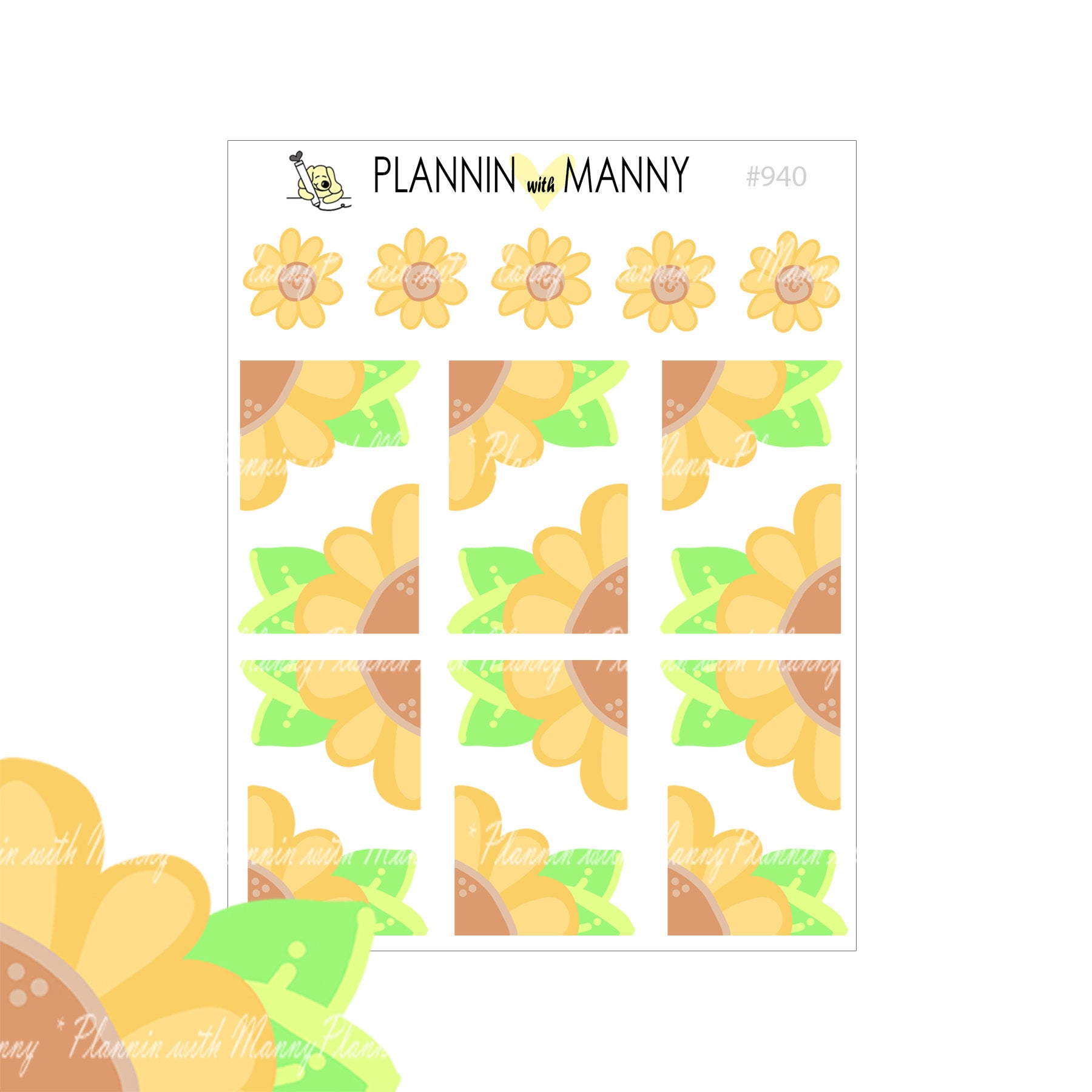 940 Sunflower Planner Stickers and Corners -Manny's Sunnies Collection