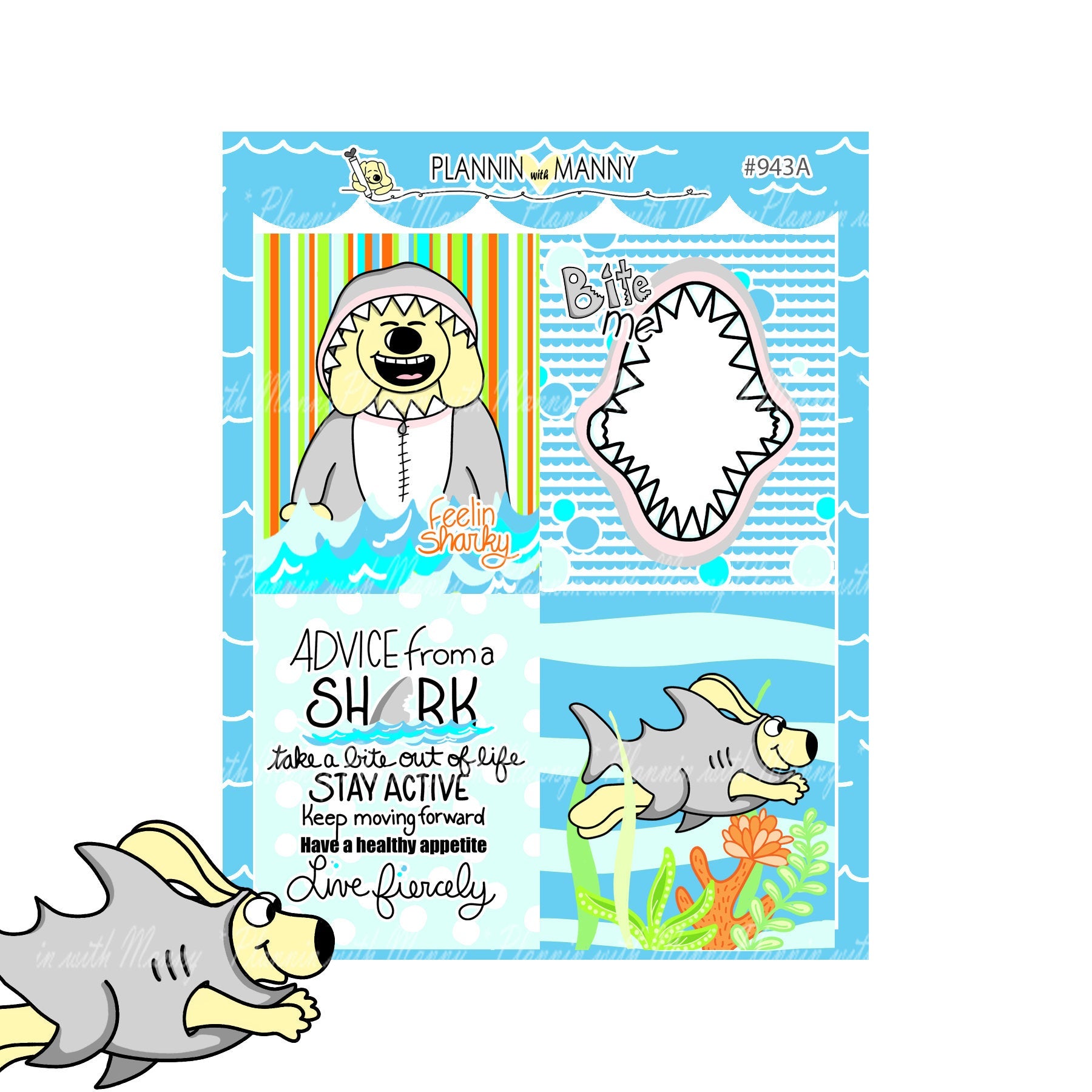 943 VERTICAL MINI Weekly Planner Stickers - Feelin Sharky Collection