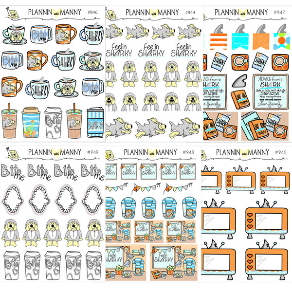 943 VERTICAL MINI Weekly Planner Stickers - Feelin Sharky Collection