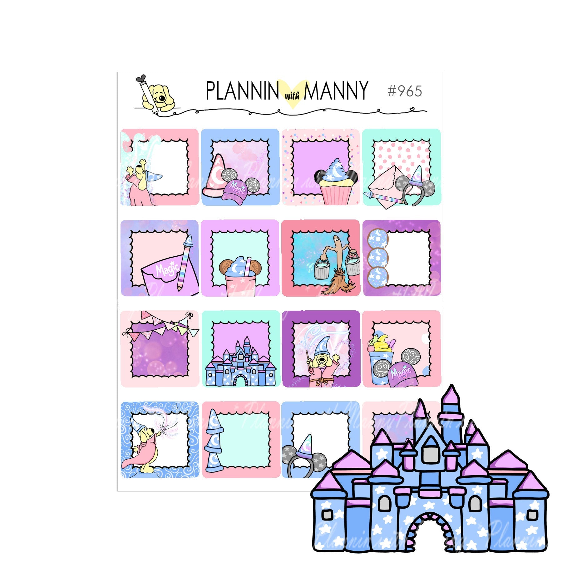 965, MAGICAL DOODLE SQUARES Planner Stickers - Magical Manny Collection