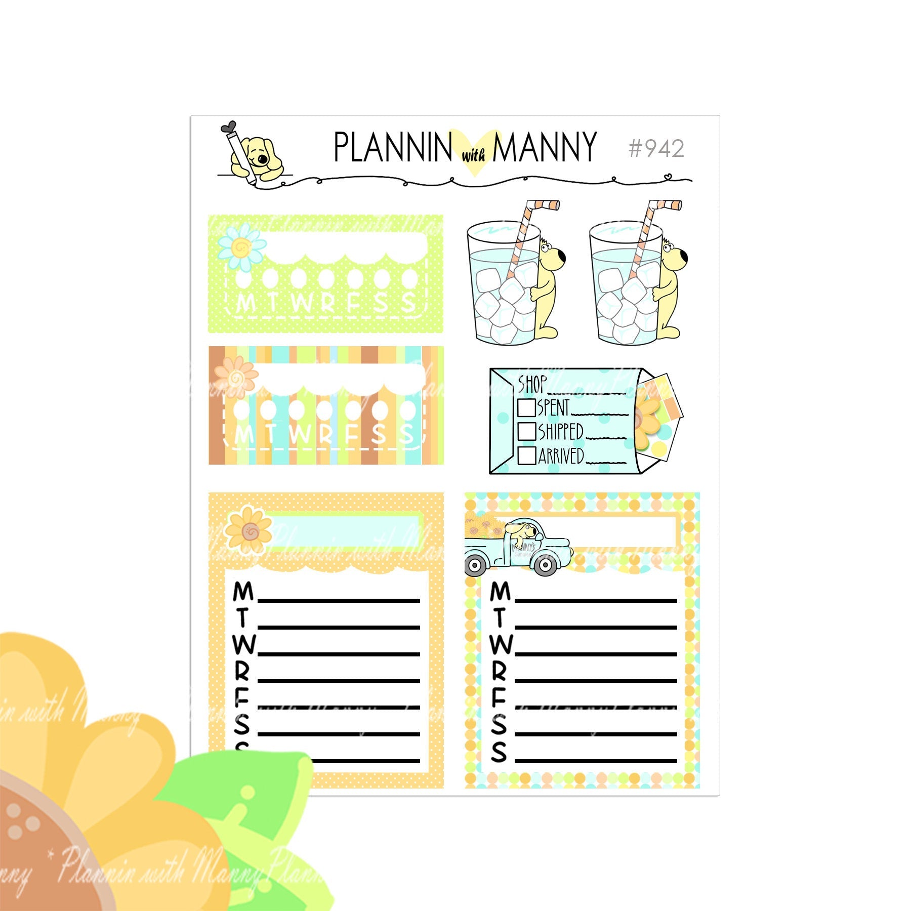 942 Sunflower Tracker Planner Stickers -  Manny's Sunnies Collection