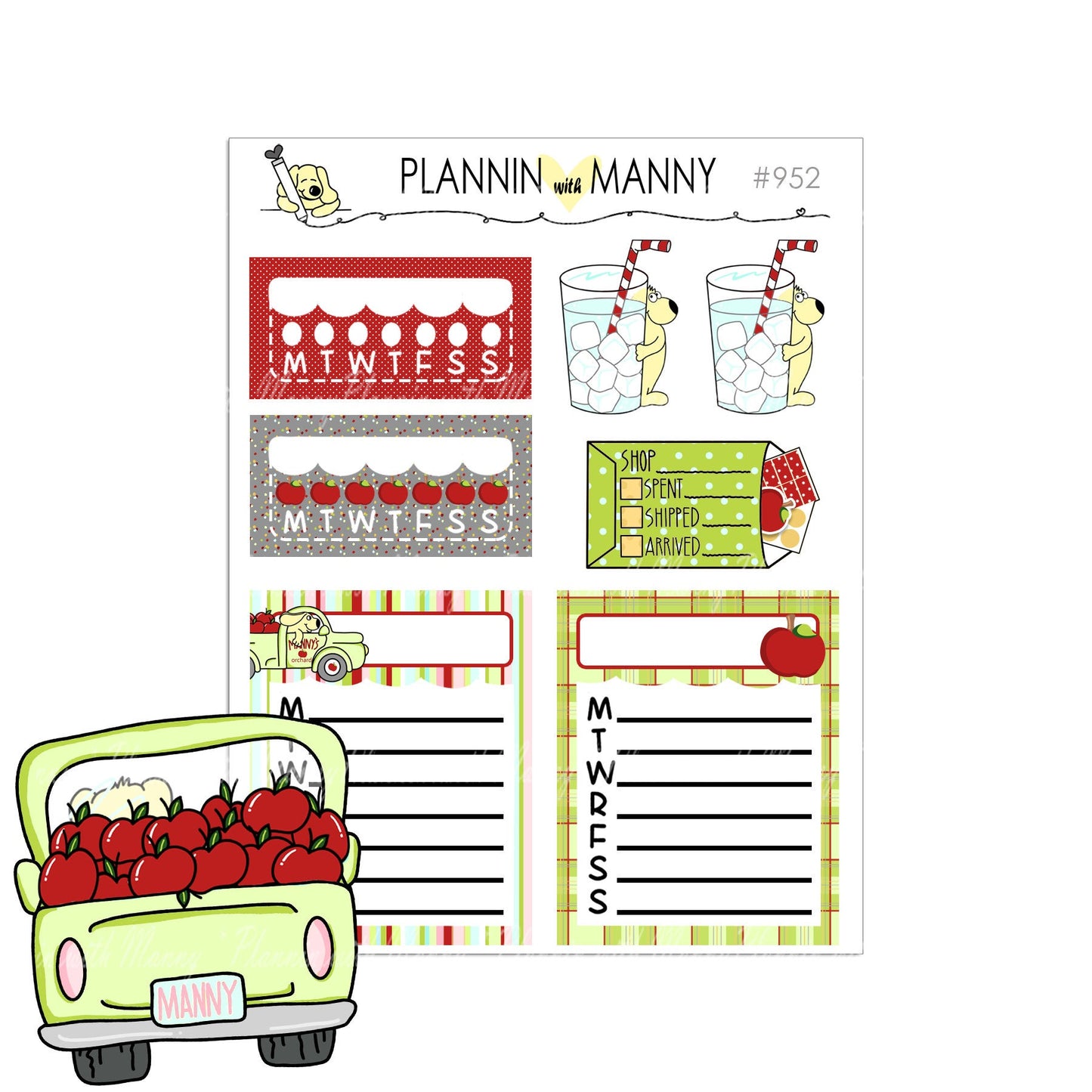 952, APPLE DAYS Tracker Planner Stickers - Apple Days Collection