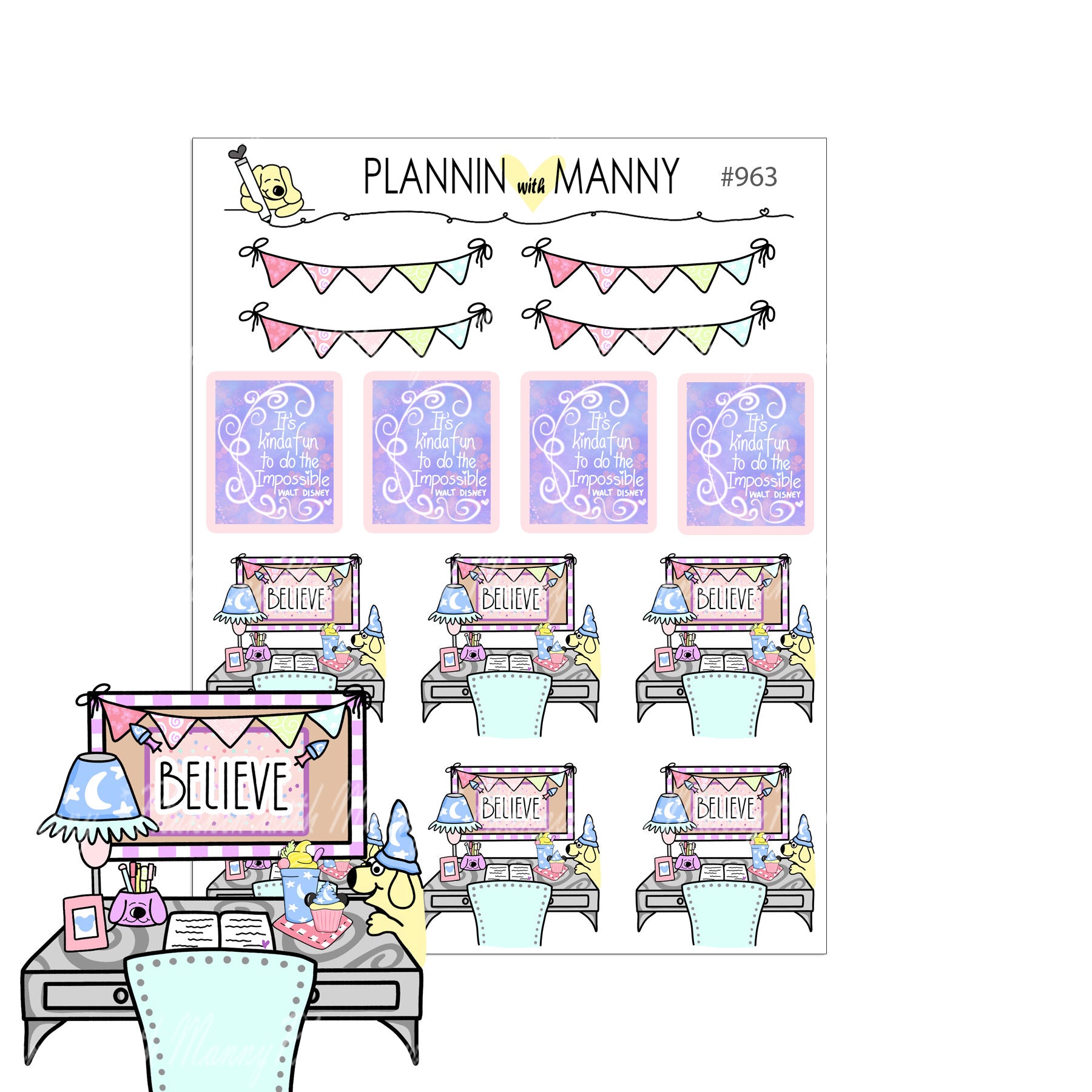 963 MAGICAL MANNY DESK Planner Stickers - Magical Manny Collection
