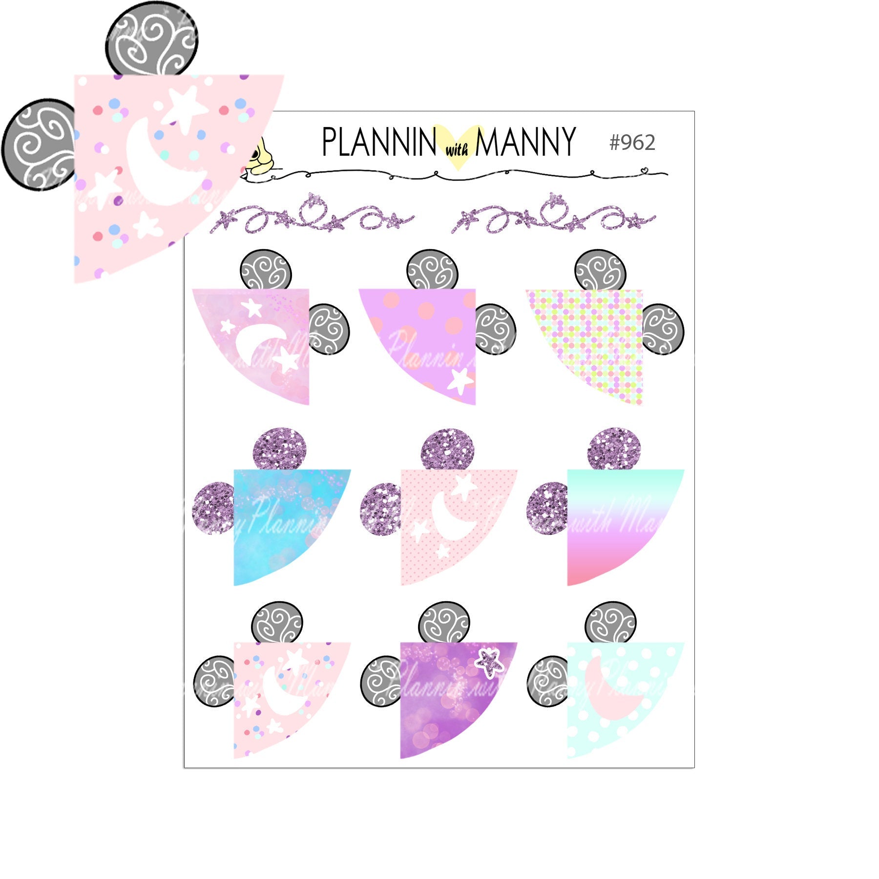 962, MAGICAL MANNY Mouse Ear Corner Planner Stickers - Magical Manny Collection