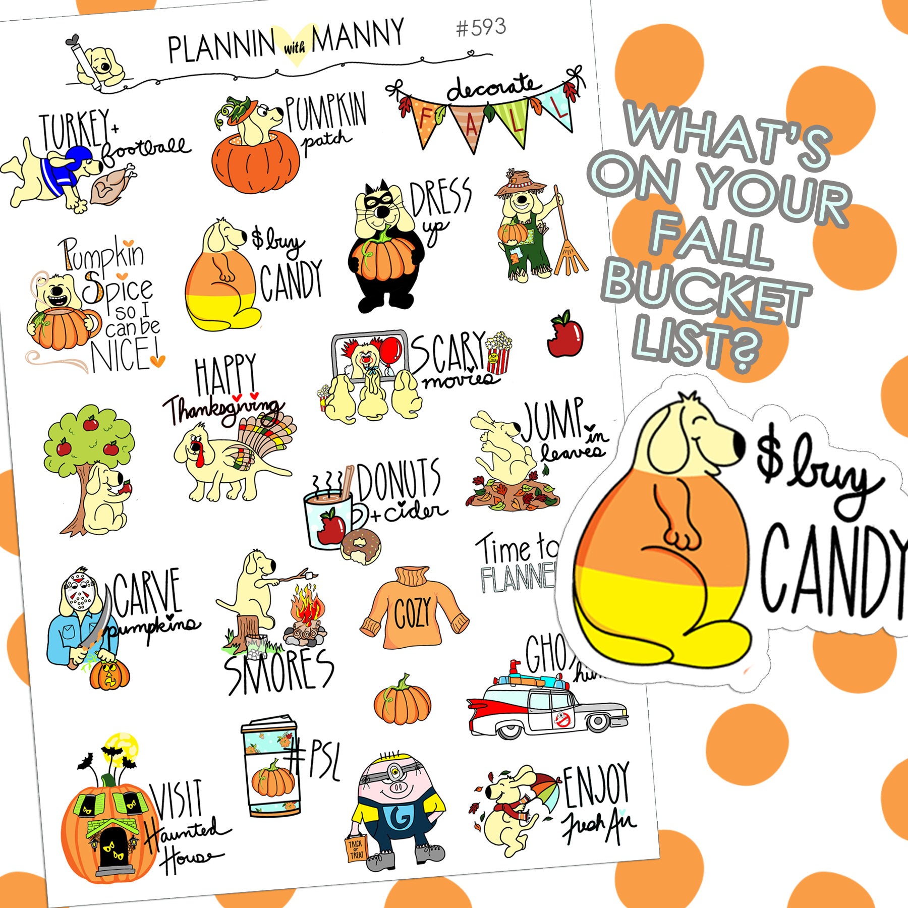 593 MANNY'S FALL BUCKET List Planner & Calendar Stickers