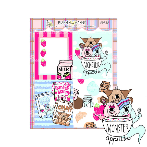 973 Monster Appetite Mini Kit, Monster Planner Stickers, Halloween Planner Stickers, Breakfast Planner Stickers