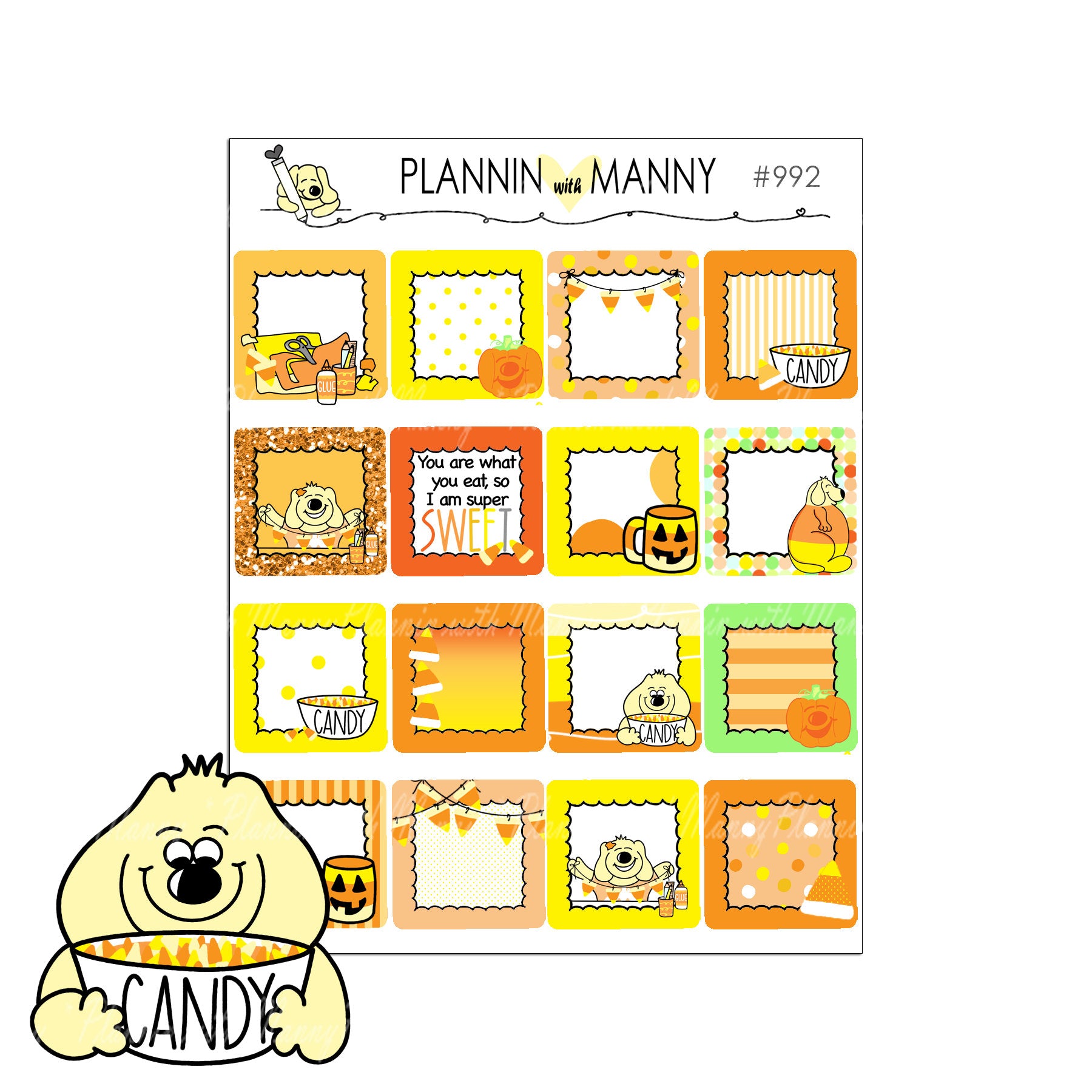 992 Sweet Manny Squares Planner Stickers - Sweet Manny Kits