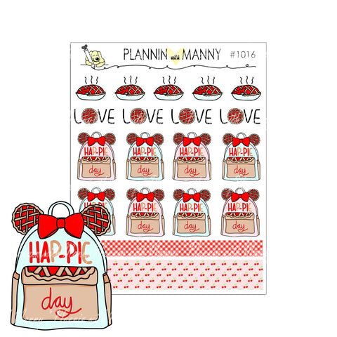 1016 HAP-PIE DAY CHERRY PIE BACKPACK Planner Stickers - I Love Pie Collection