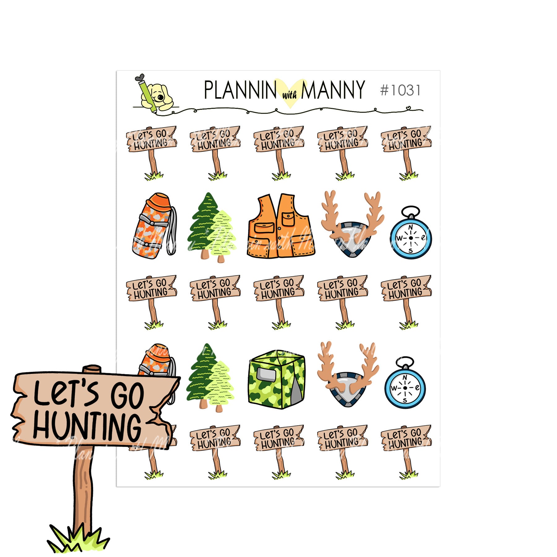 1031 - HUNTING ASSORTED Planner Stickers - Happy Hunting Collection