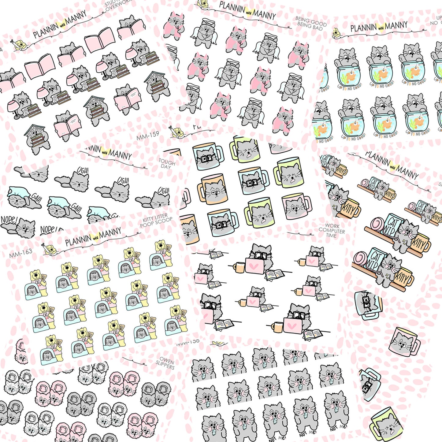 mm161, MICRO Owen Cat Slipper Planner Stickers