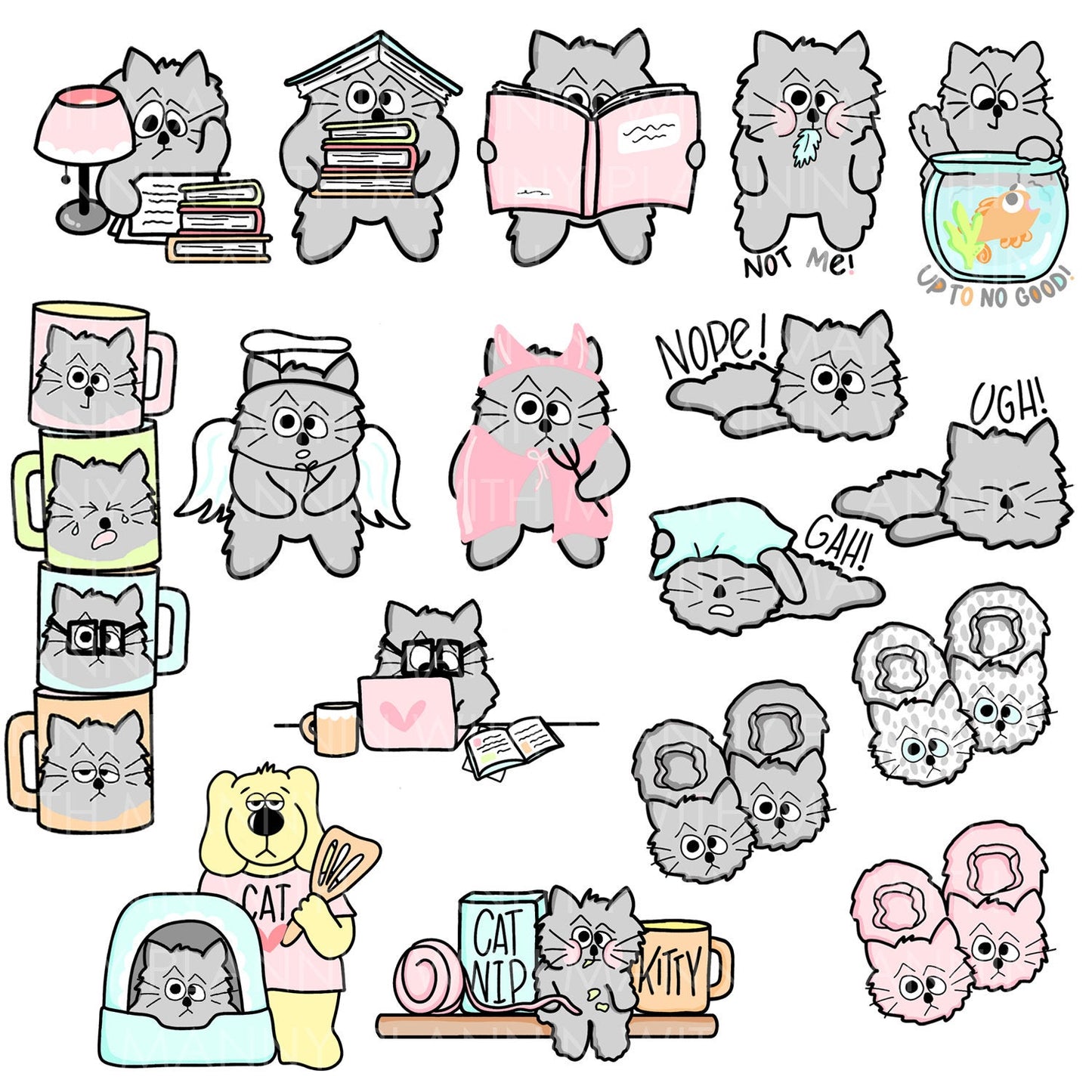 mm161, MICRO Owen Cat Slipper Planner Stickers