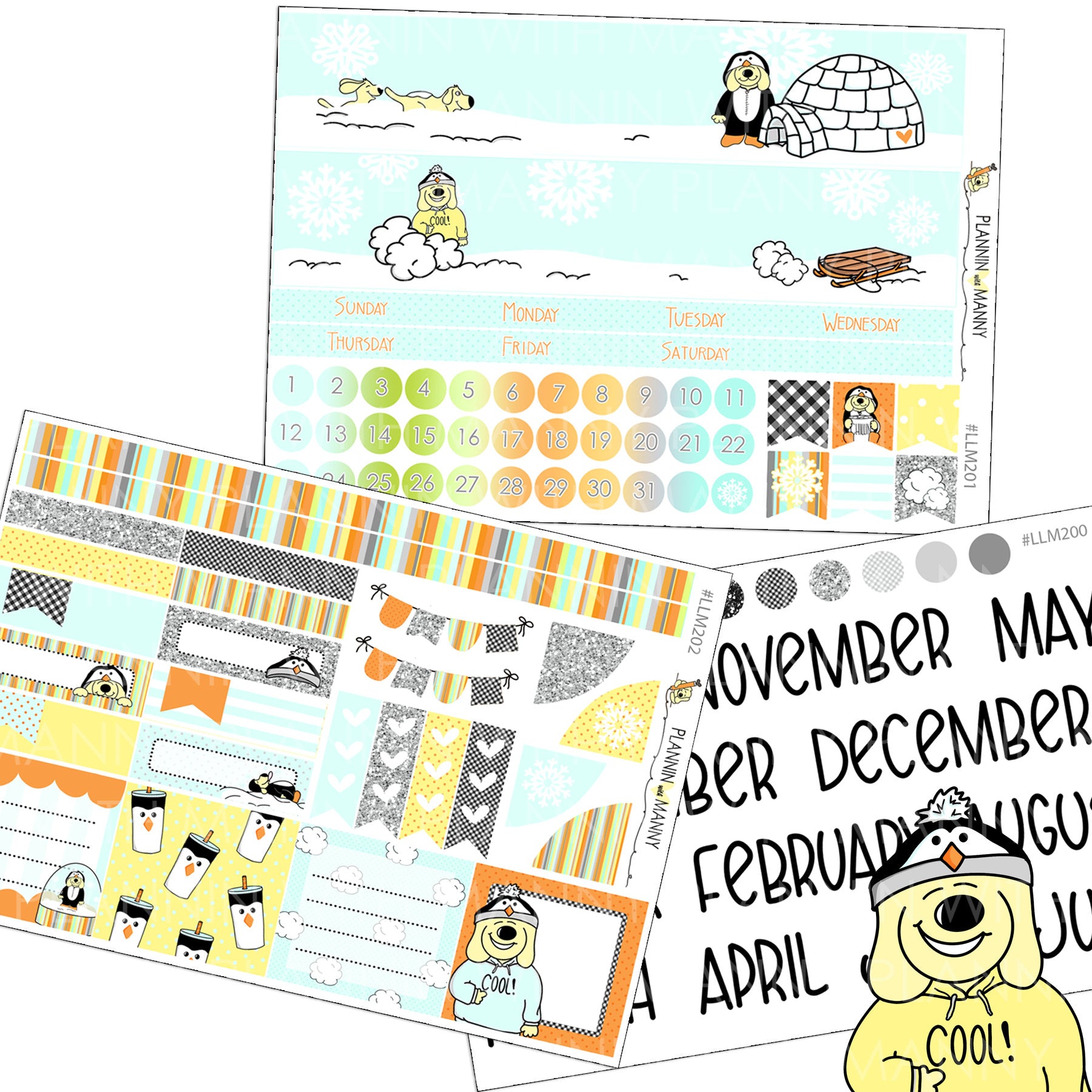 LLM201 202 MONTHLY PLANNER STICKERS - Penguin Life Collection
