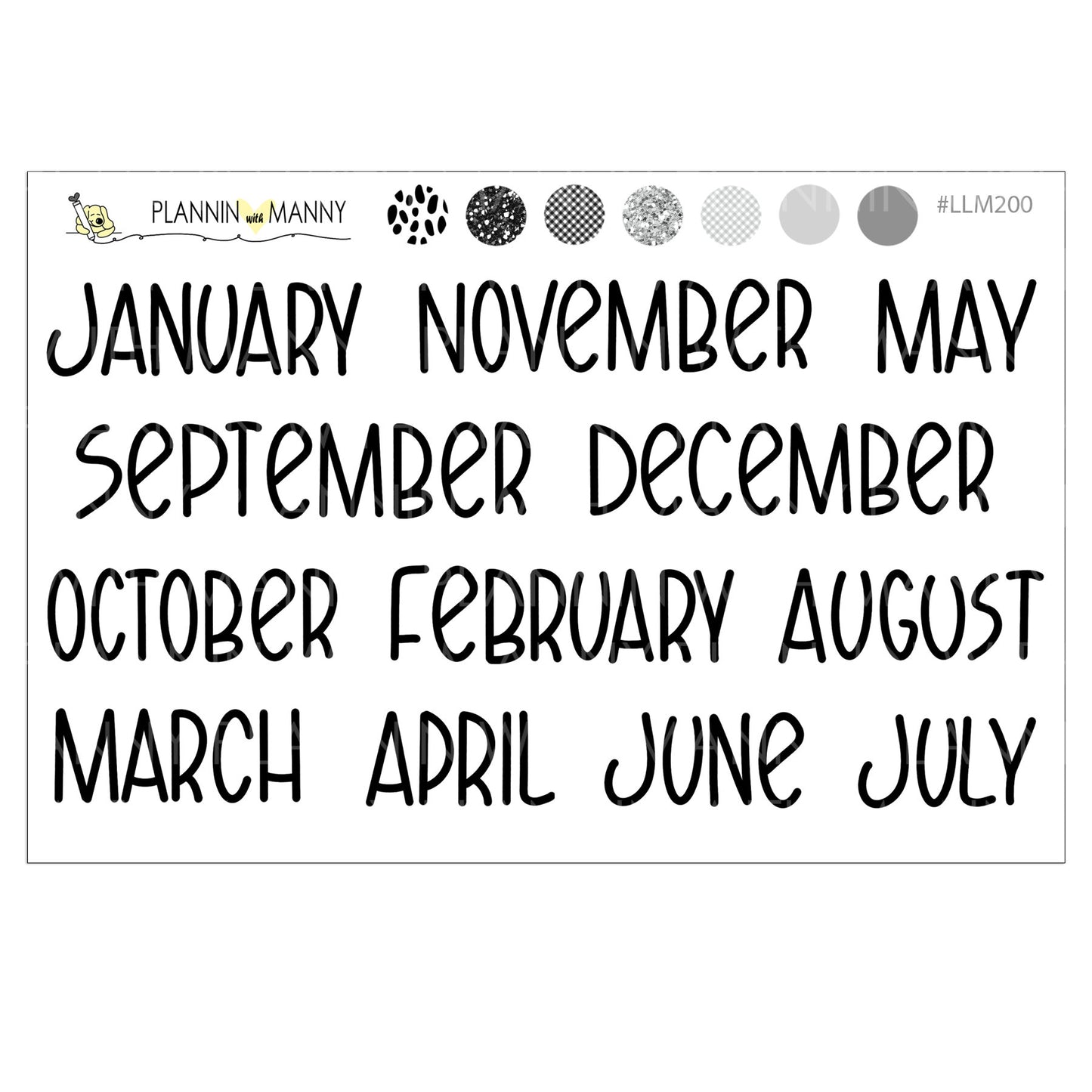 LLM205 MONTHLY PLANNER STICKERS - Plannin Manny Collection