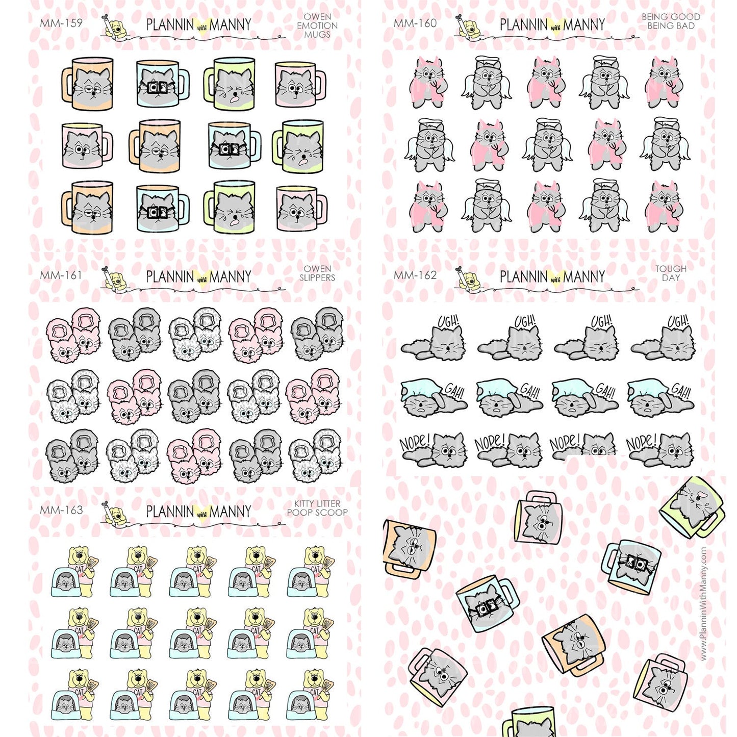 mm161, MICRO Owen Cat Slipper Planner Stickers