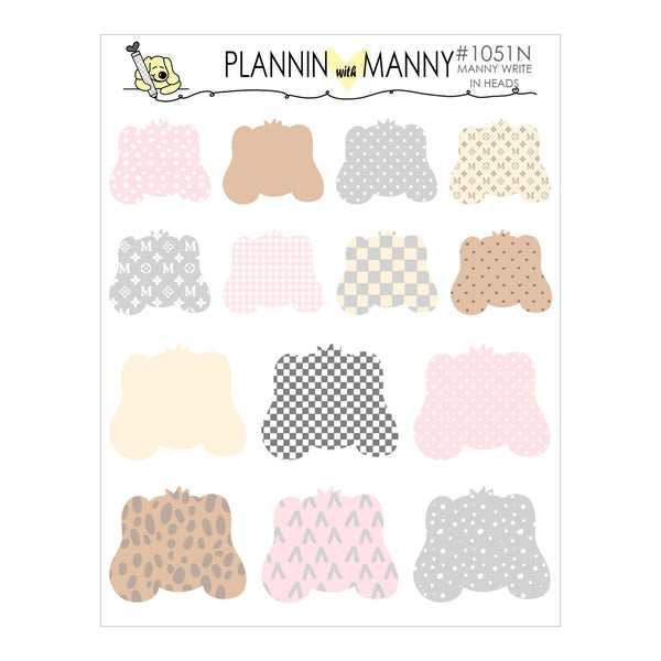 1051 WRITE IN MANNY HEAD Planner Stickers - Manny Basics