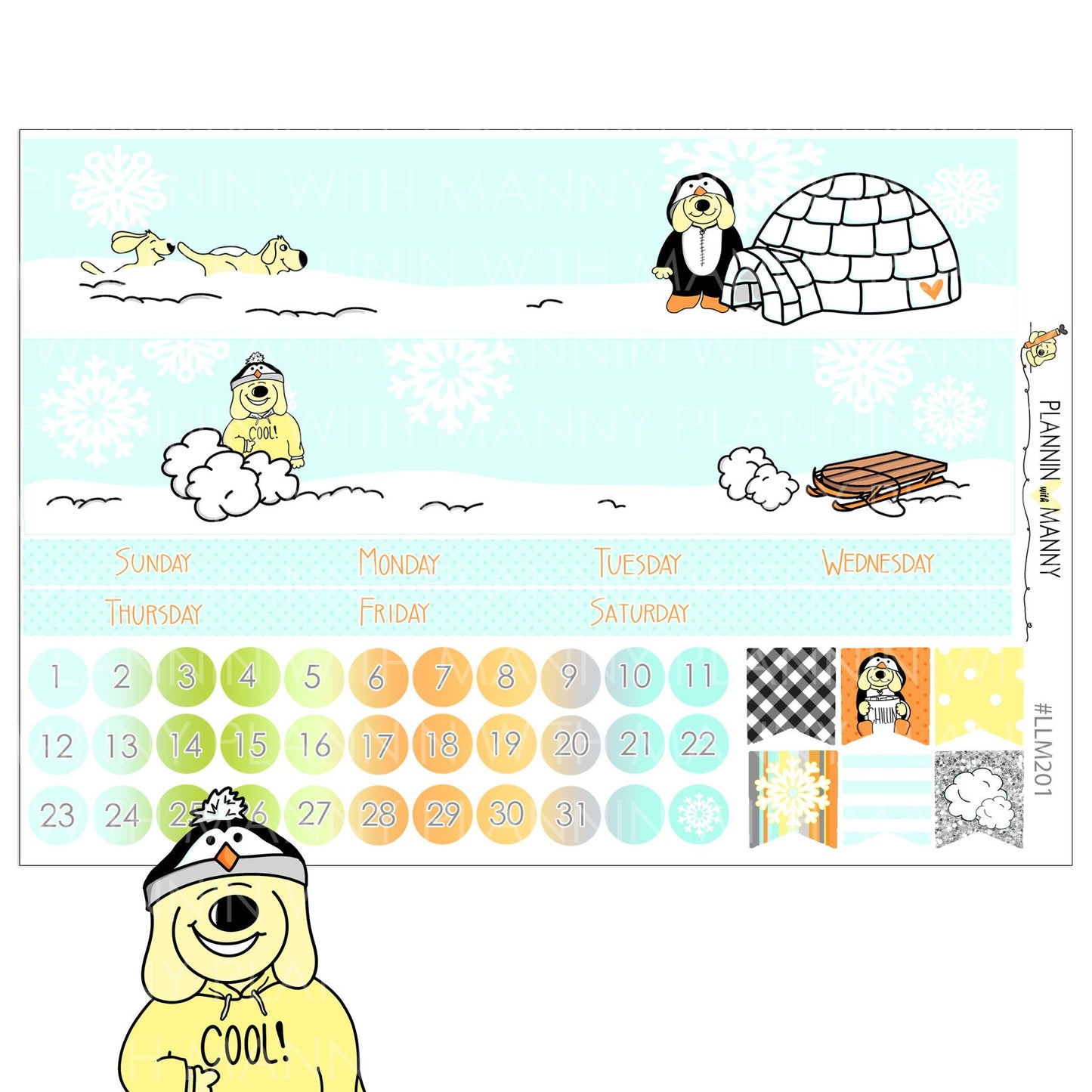 LLM201 202 MONTHLY PLANNER STICKERS - Penguin Life Collection