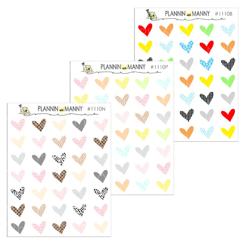 1110 Mini Manny Heart Planner Stickers - Manny Basics