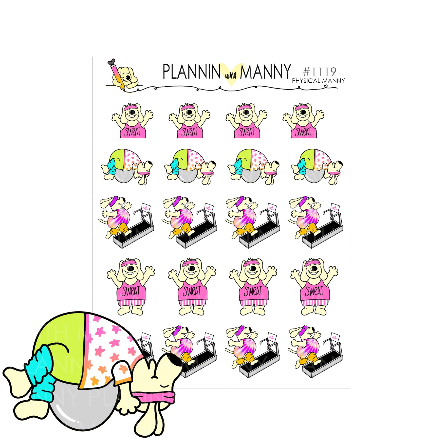 1119 Let's Get Physical Manny Planner Stickers - Let's Get Physical Collection