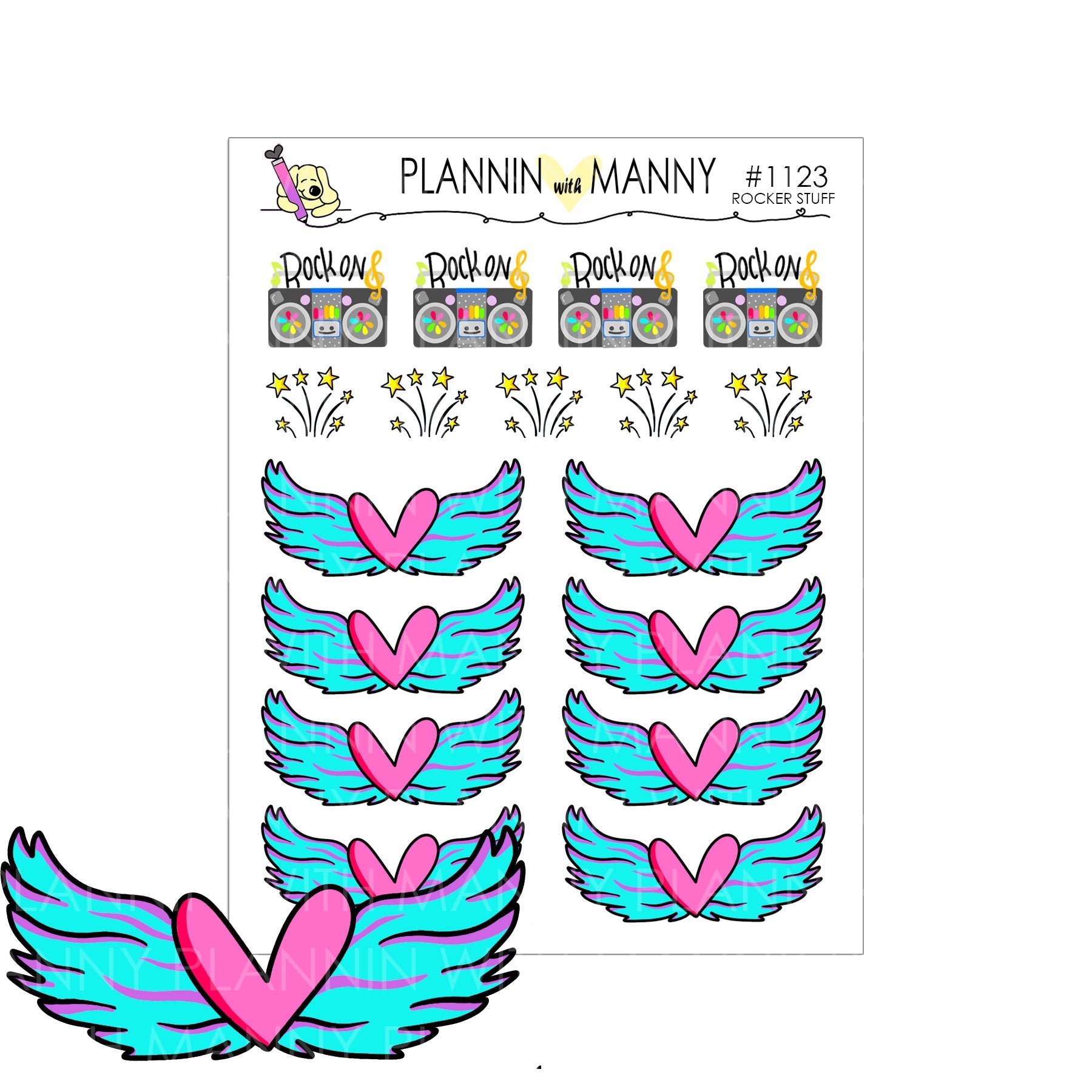 1123 Angel Wing Rocker Planner Stickers - We Will Rock You Collection