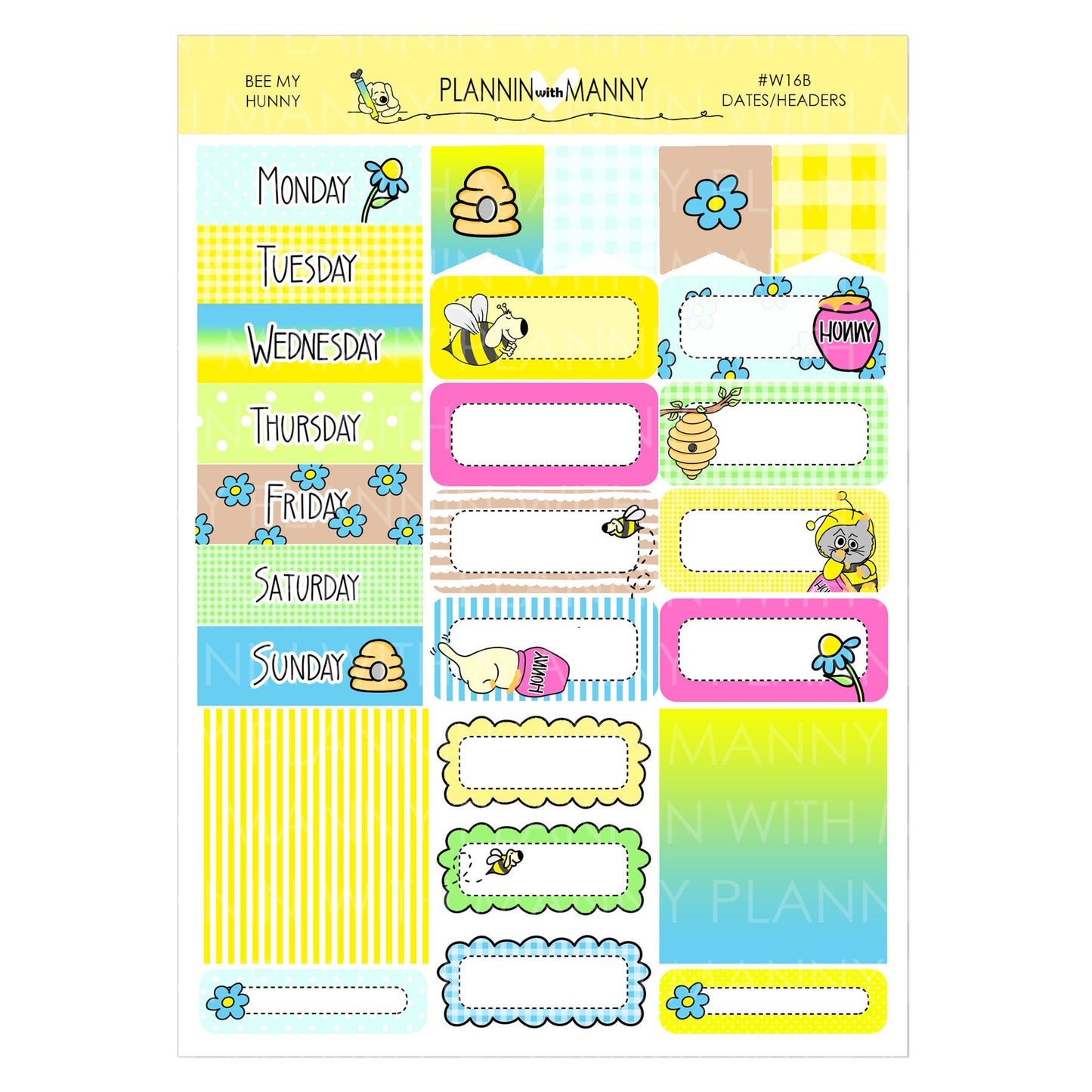 W16AH, HORIZONTAL Weekly Planner Stickers- Bee My Hunny Collection