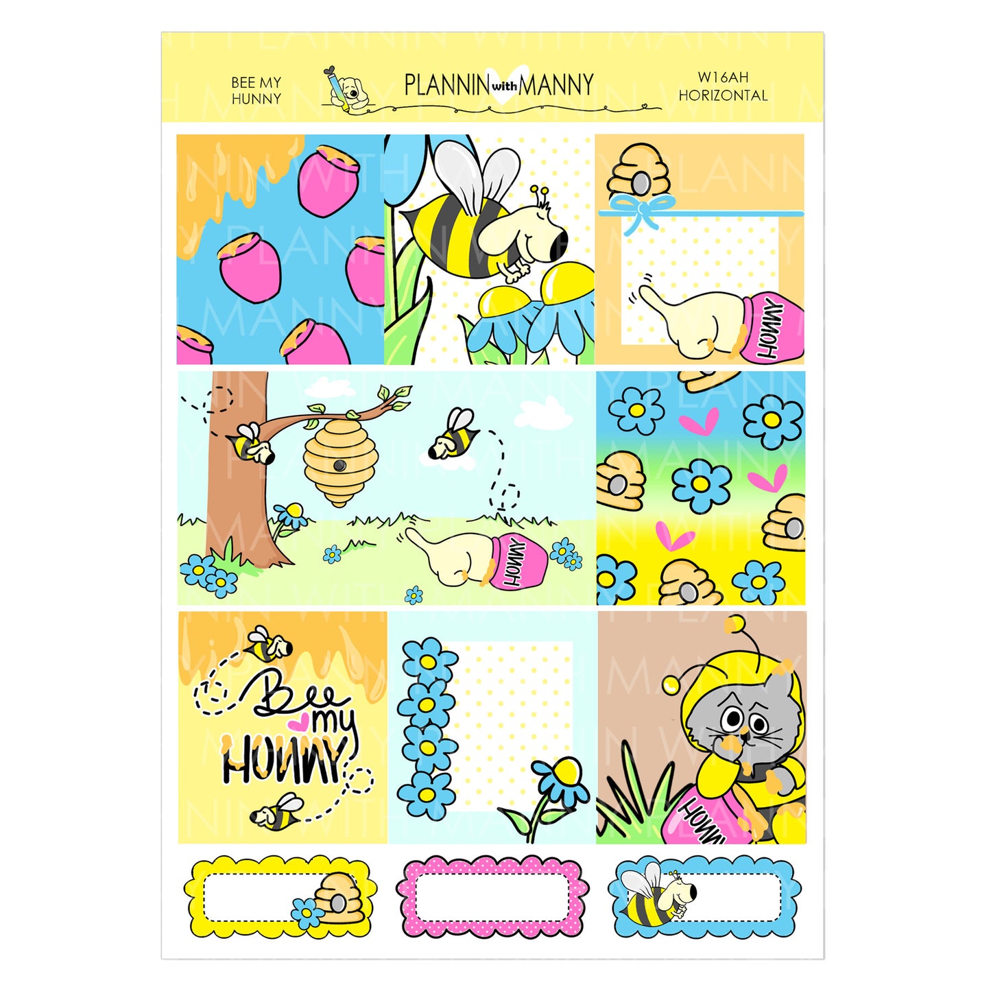 W16AH, HORIZONTAL Weekly Planner Stickers- Bee My Hunny Collection