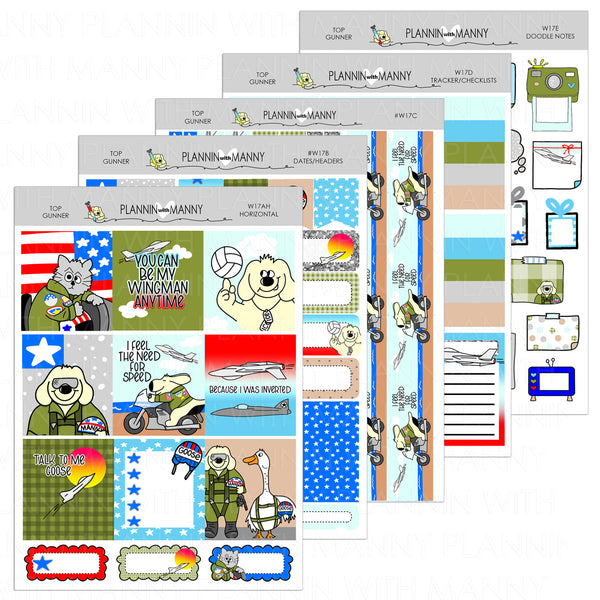 W17AH, HORIZONTAL Weekly Planner Stickers - Top Gunner Collection