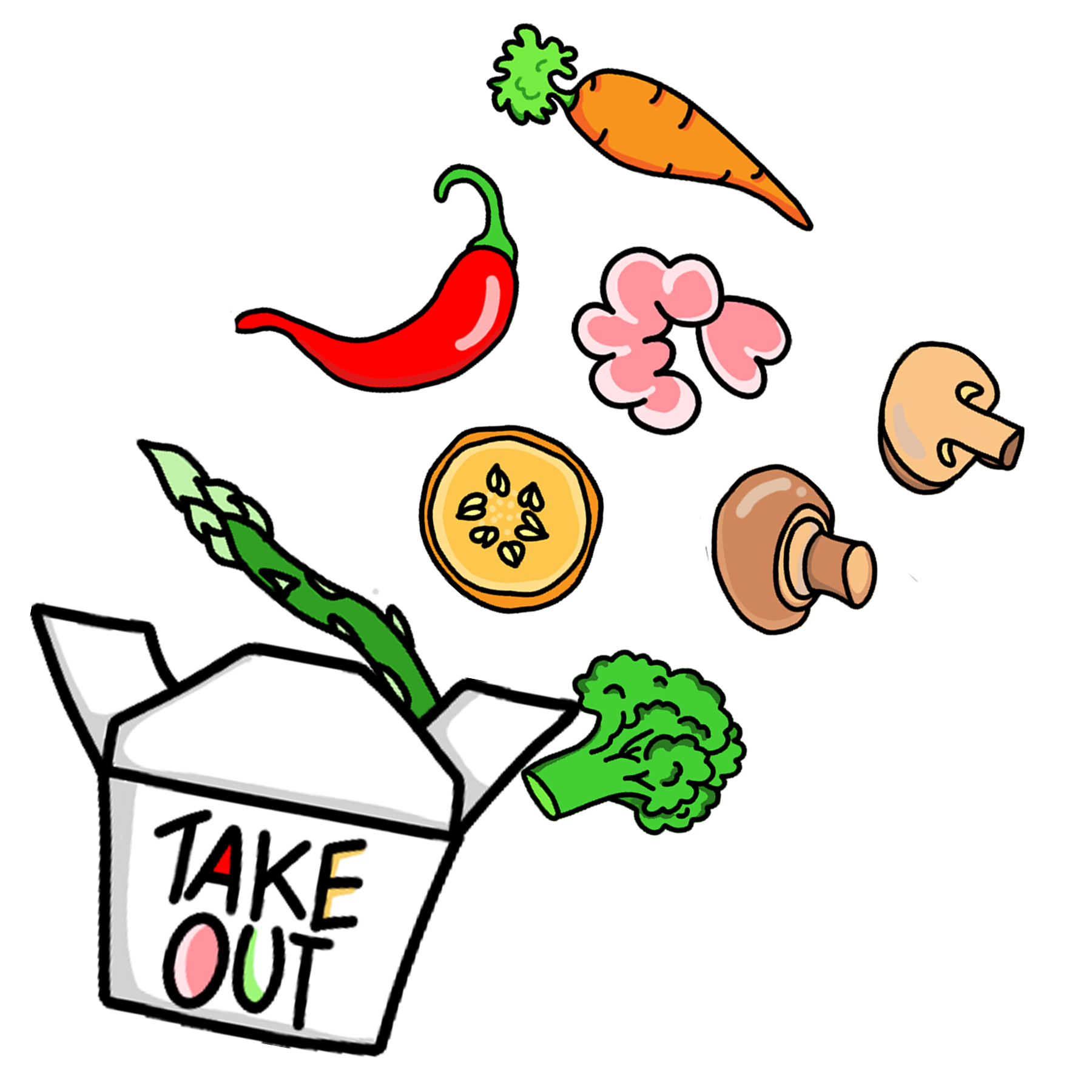 PF16 Take Out Pocket with Vegetables and Shrimp Diecut Stickers